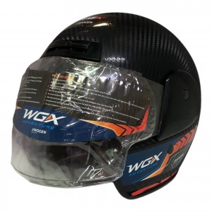 WOGEN YARIM YAZLIK KASK SİYAH KIRMIZI ÇİZGİLİ KARBON DESENLİ