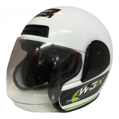 WOGEN YARIM YAZLIK KASK BEYAZ YEŞİL ÇİZGİLİ KARBON DESENLİ